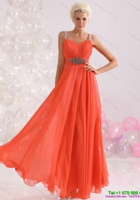 Cheap 2015 Empire Orange Prom Dress with Beading and Ruching