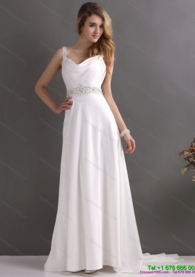 Inexpensive Straps Beach Wedding Dress with Paillette for 2015