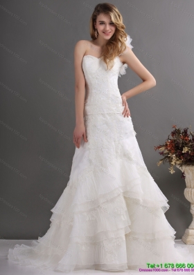 2015 Classical One Shoulder Wedding Dress with Lace