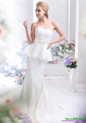 2015 Luxurious Sweetheart Wedding Dress with Lace and Bowknot