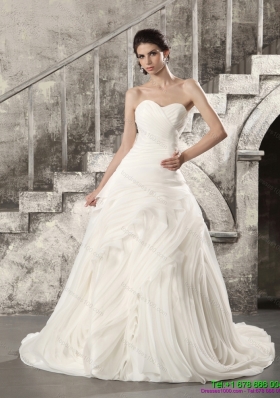 Luxurious Sweetheart Ruching Wedding Dresses with Brush Train