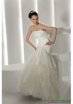 Strapless Ruffles and Appliques White Wedding Dresses for 2015