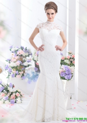 2015 Flirting High Neck Wedding Dress with Mermaid