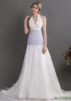 2015 Top Selling Halter Top Wedding Dress with Lace and Ruching