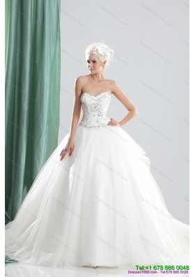 2015 Top Selling Sweetheart Beading Wedding Dress with Brush Train