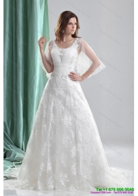 2015 Wonderful A Line Wedding Dress with Beading and Lace