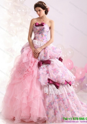 Multi Color Ball Gown Ruffles Wedding Dresses with Lace and Bownot