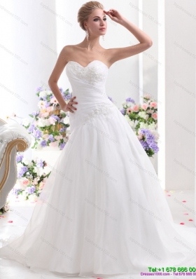 Sophisticated 2015 Sweetheart Wedding Dress with Ruching and Beading