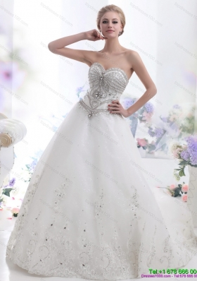 Top Selling Sweetheart Rhinestones Wedding Dresses with Brush Train