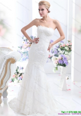 2015 New Style Strapless Mermaid Wedding Dress with Lace