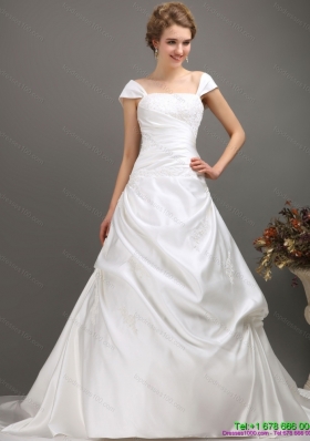2015 Popular Square Lace Wedding Dress with Floor Length