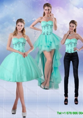 2015 Detachable New Style Sweetheart Apple Green Prom Skirts with Appliques