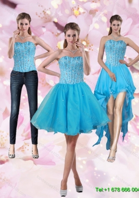 2015 Detachable Puffy Aqua Blue Strapless Short Prom  Skirts with Beading