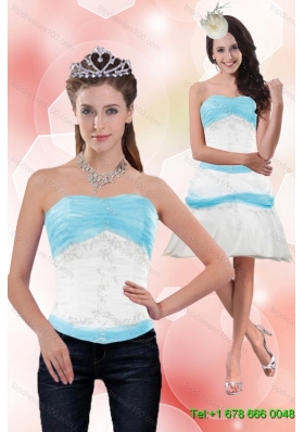 Classical 2015 Detachable Strapless Column Appliques Prom Skirts in White and Blue