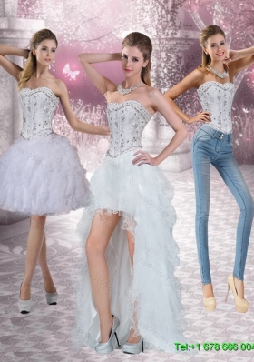 Detachable New Style Strapless White Prom Skirts with Ruffles and Beading