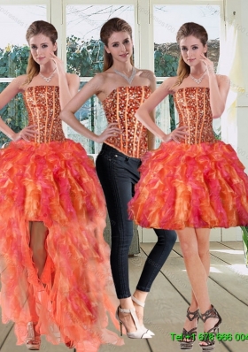 Modest Strapless Multi Color 2015 Detachable Prom Skirts with Beading and Ruffles