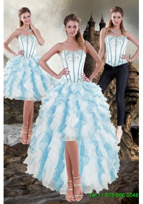 Elegant Sweetheart White and Blue 2015 Detachable Prom Skirts with Appliques and Ruffles