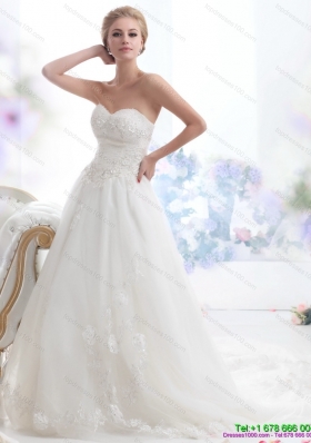 2015 Luxurious Sweetheart Brush Train Wedding Dress with Beading
