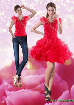 Gorgeous 2015 Knee Length Red Detachable Prom Skirts with Beading and Ruffles