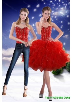 Detachable 2015 Sweetheart Red Prom Skirts with Beading and Ruffles