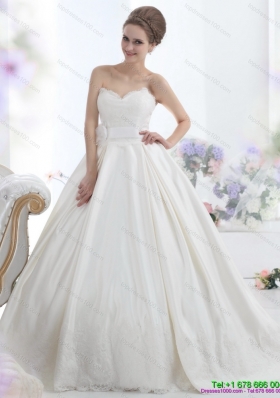 2015 Modest Sweetheart Wedding Dress with Lace and Sashes