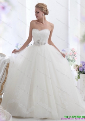 2015 Popular White Sweetheart Wedding Dresses with Hand Made Flowers