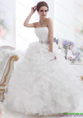 Perfect White Strapless Ruffles and Ruching Wedding Gown for 2015