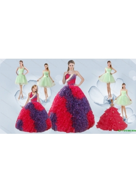 Elegant Ruffles Multi Color Quinceanera Dress and Apple Green Short Prom Dresses and Multi Color Halter Top Little Girl Dress