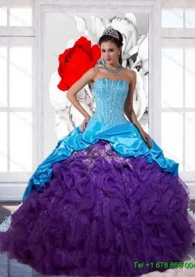Gorgeous Beading and Ruffles 2015 Multi Color Quinceanera Dresses with Pick Ups