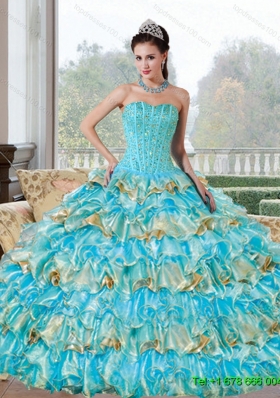 Most Popular Beading and Ruffled Layers Sweetheart Quinceanera Gowns for 2015