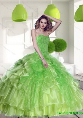 Fashionable Spring Green 2015 Quinceanera Dress with Beading and Ruffles