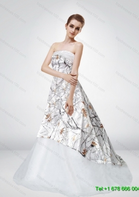 2015 Strapless Court Train Camo Wedding Dresses with Ruching