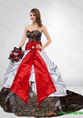 Beautiful Puffy Camo Wedding Dresses with Bowknot and Court Train