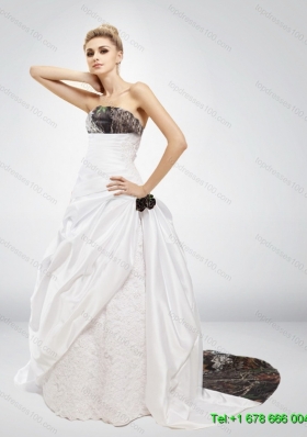 Fashionable Strapless Hand Made Flower Camo Wedding Dresses in Multi Color