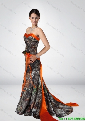 Luxurious Column Strapless 2015 Camo Prom Dresses with Hand Made Flower