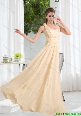 2015 Luxurious V Neck Empire Ruching Dama Dress
