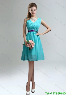 Elegant V Neck Ruched Dama Dress with Belt for Sale