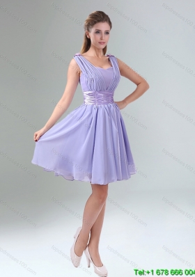 Perfect Straps Lavender Ruched Mini Length Dama Dress with Waistband