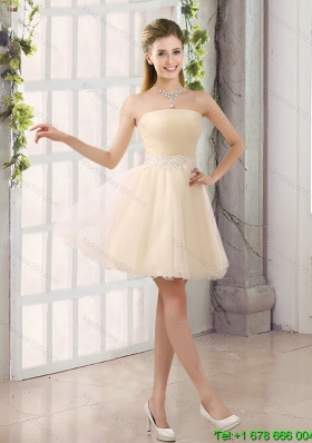 2015 Summer Elegant Appliques Strapless A Line Mini Length Dama Dress