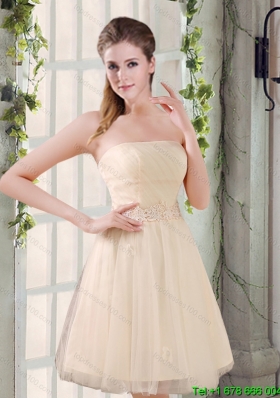 New Style Strapless Appliques 2015 New Dama Dress in Champagne