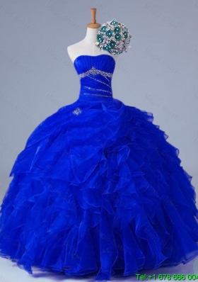 2015 Artistic Strapless Beaded and Ruffles Quinceanera Gowns in Organza