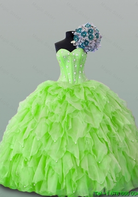 2015 Beautiful Sweetheart Yellow Green Beading Quinceanera Dresses with Ruffles