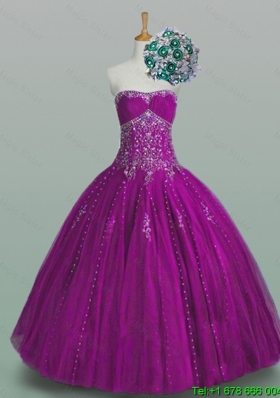 2015 Elegant Strapless Beaded Quinceanera Dresses with Appliques