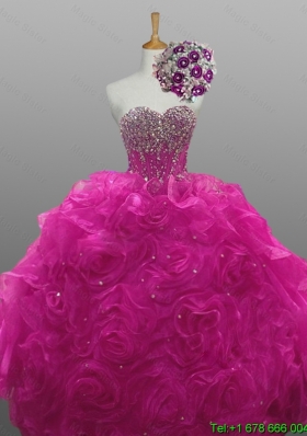 2015 Elegant Sweetheart Beaded Quinceanera Dresses with Rolling Flowers