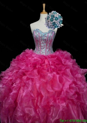 Perfect Sweetheart Hot Pink Quinceanera Dresses with Sequins and Ruffles