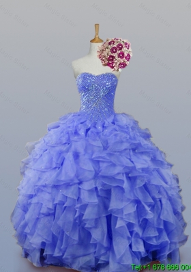 2015 Sweetheart Beaded Quinceanera Dresses with Ruffles