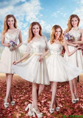 2016 Elegant Short Bridesmaid Dresses with Lace in Champagne