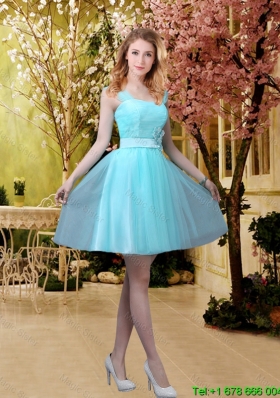 2016 Pretty Aqua Blue Short Bridesmaid Dresses with Belt