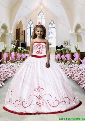 2016 Cheap Embroidery Satin Little Girl Pageant Dress in White