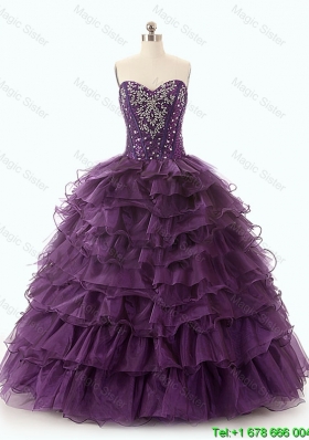 Beautiful Dark Purple Quinceanera Dresses with Ruffled Layers